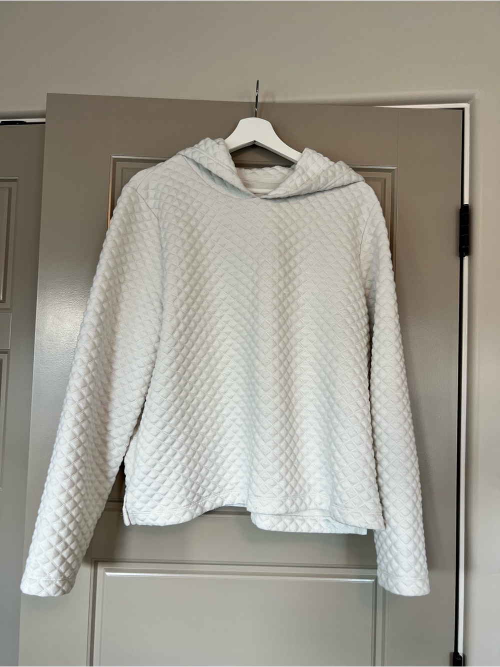 J. Crew Quilted Hooded Pullover Sweatshirt — Off White